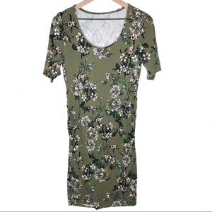 a:glow Maternity Floral Bodycon Midi Dress Scoopneck Short Sleeve Green